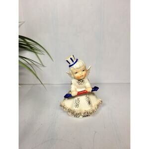 Vintage 1957 Norcrest July Birthday Angel Figurine F-120 Patriotic Uncle Sam Hat